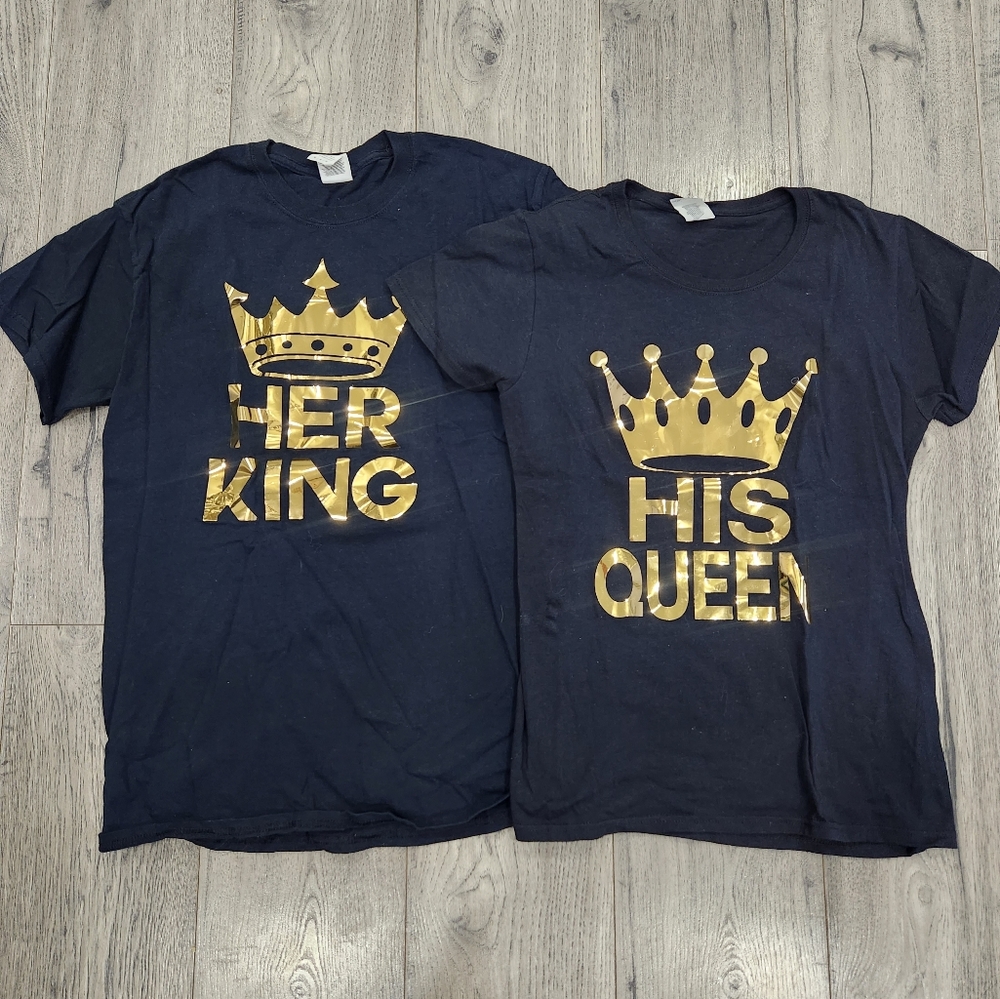 His & Hers Black & Gold Matching Couples T-Shirts